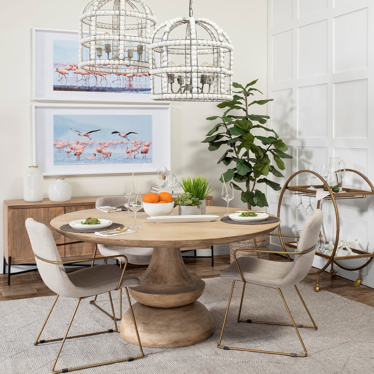 Sawyer Solid Back Dining Arm Chair | Beige Fabric with Gold Metal, Dining Chair by Mercana, 22.44" length x 24.8" width x 34.65" height View 2