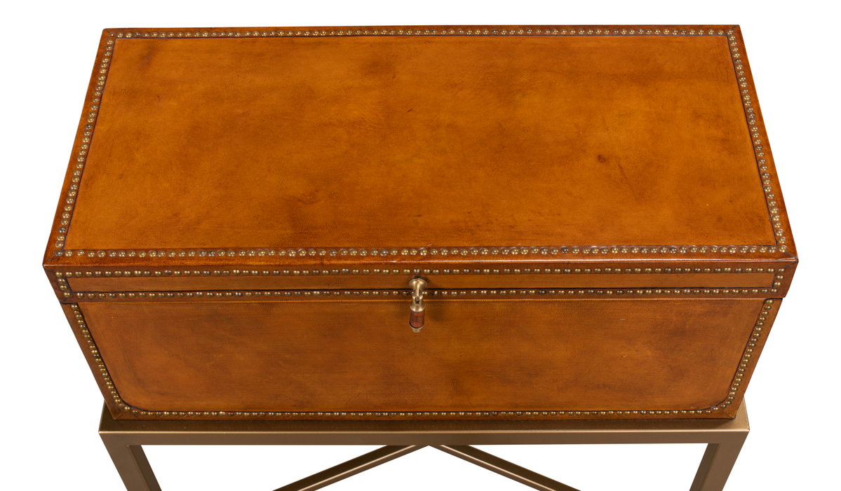 Remington Leather Box On Stand, by Sarreid, 1' length x 2' width x 2' height View 10