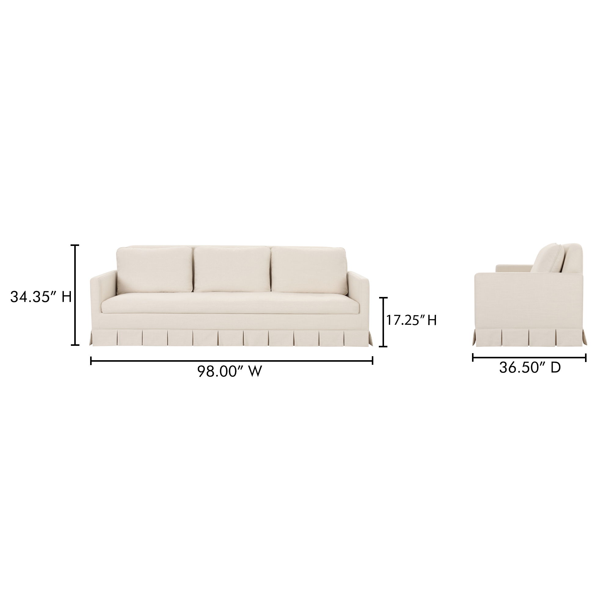 Pellicano Sofa Cream, Sofas & Sectional by Moe's Home, 98" width x 34.35" height x 36.5" depth View 12
