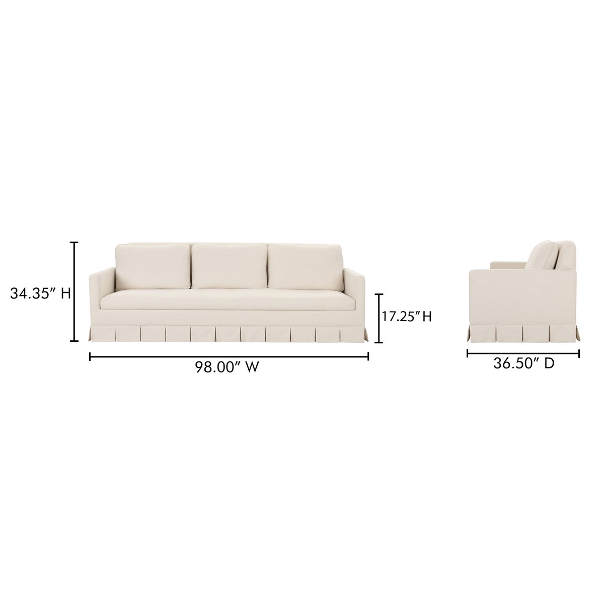 Pellicano Sofa Cream, Sofas & Sectional by Moe's Home, 98" width x 34.35" height x 36.5" depth View 12