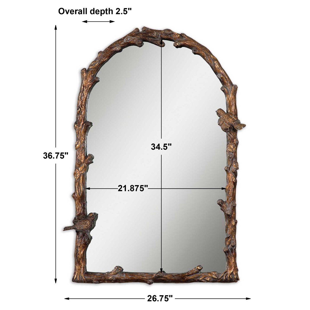 Paza Antique Gold Arch Mirror, by Uttermost, 2'2.75" width x 3'0.75" height x 2.5" depth View 3