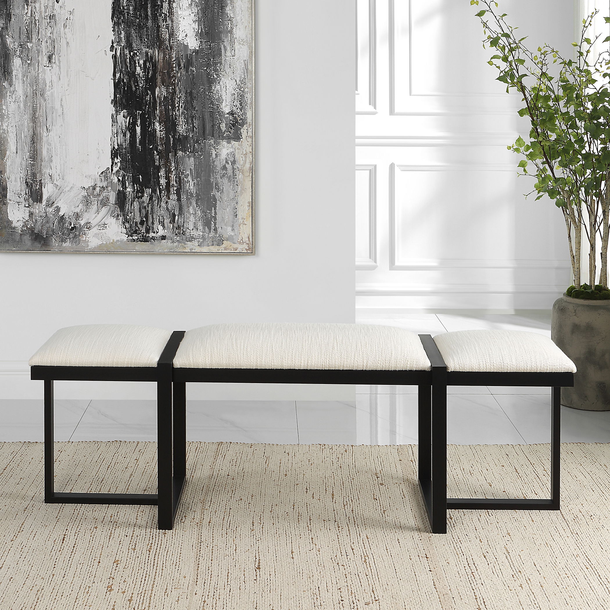 Triple Cloud Modern Upholstered Bench large image 