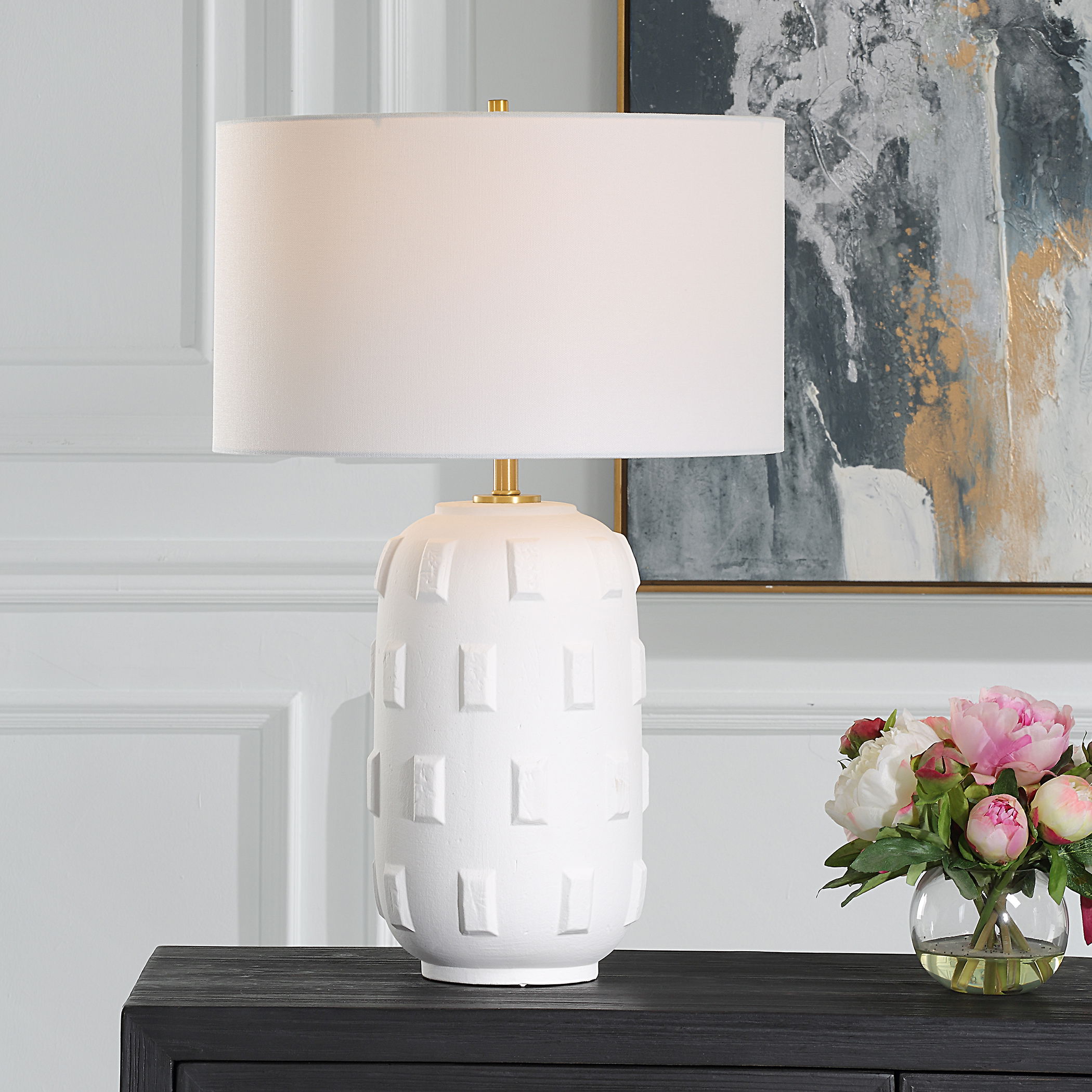 Emerie Textured White Table Lamp large image 