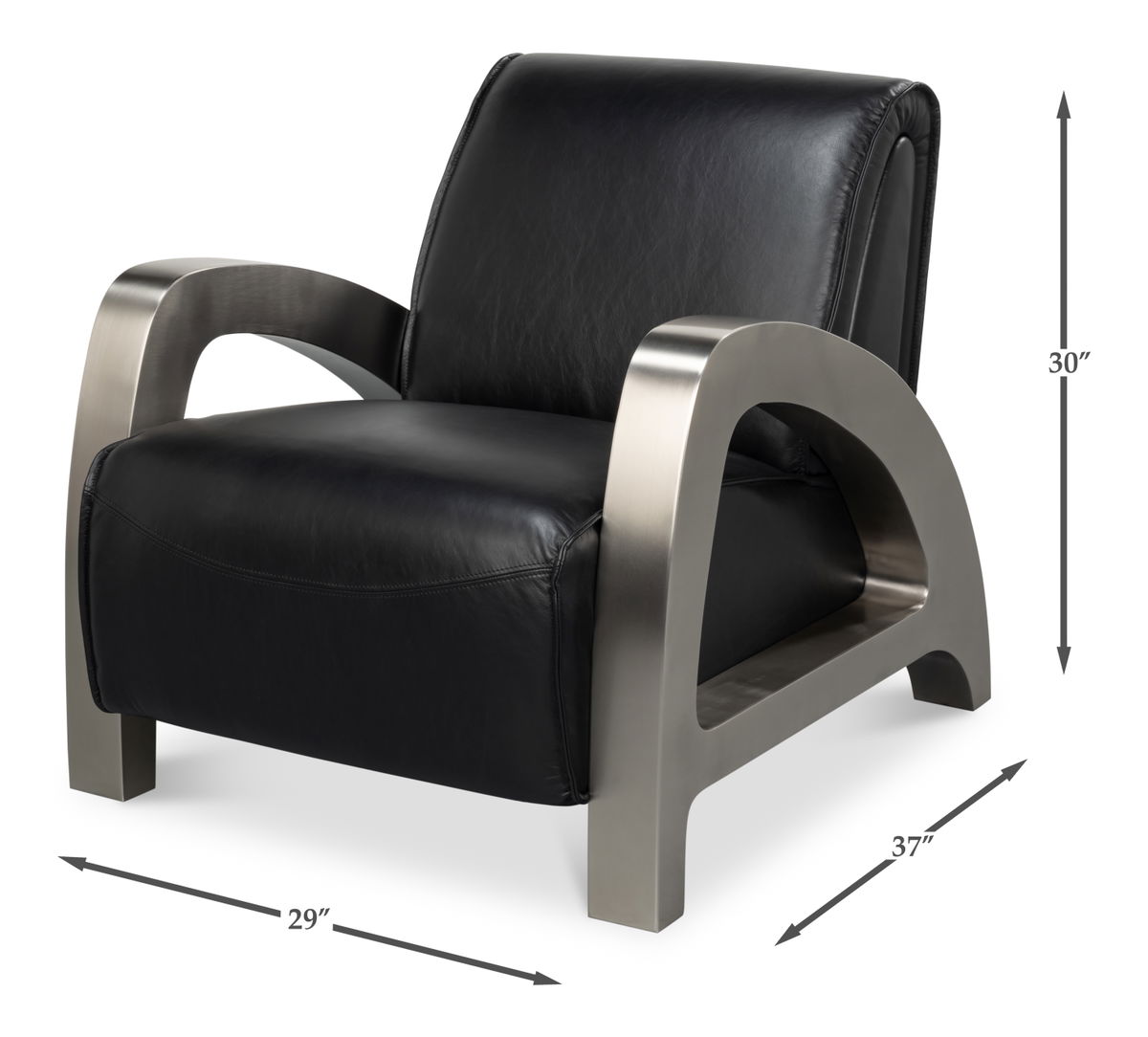 Carlisle Armchair  Leather Onyx Black, by Sarreid, 3'1" length x 2'5" width x 2'6" height View 13