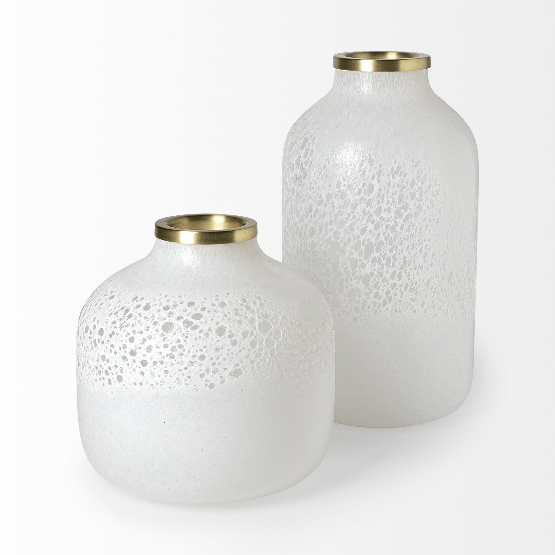 Pearl Short White Gold Rim Glass Vase large image 