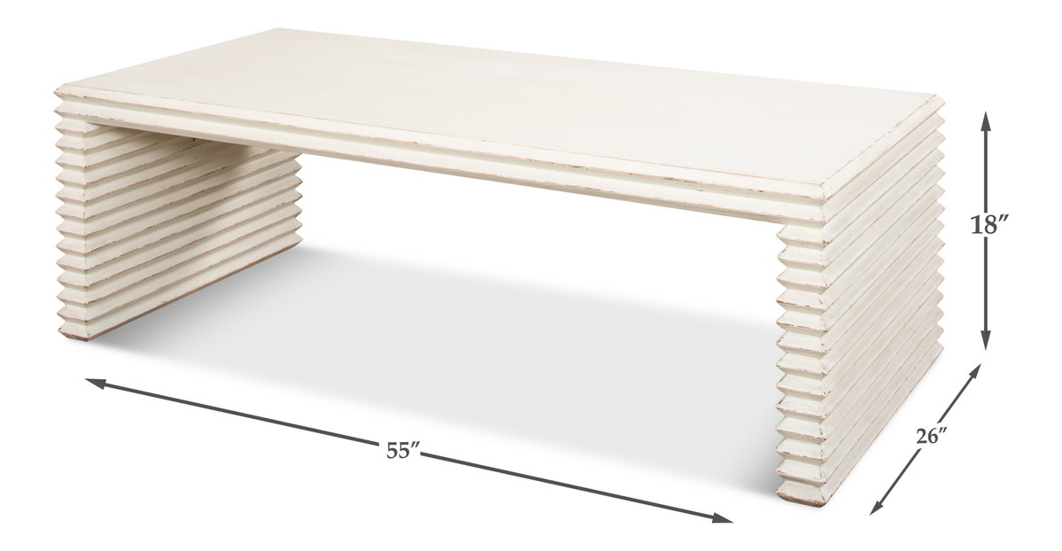 Stacked Cocktail Table  Antique White, by Sarreid, 2'2" length x 4'7" width x 1'6" height View 9