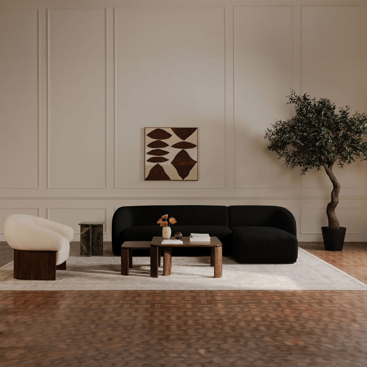 Faye Left Sectional Black Boucle, Sectional Sofa by Moe's Home, 113.75" width x 29.5" height x 60.25" depth View 7