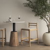 Sam Backless 25.87in Seat Counter Stool | Light Brown Wood with Fabric, Counter & Bar Stool by Mercana, 19" length x 18.25" width x 33.75" height thumbnail 2