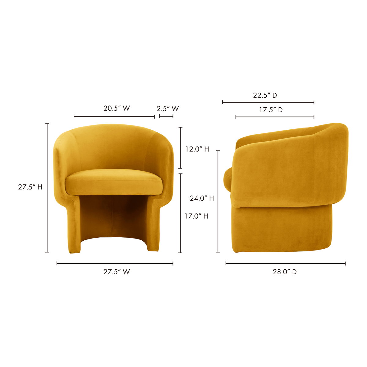 Franco Chair Mustard, Accent Chair by Moe's Home, 27.5" width x 27.5" height x 28" depth View 9