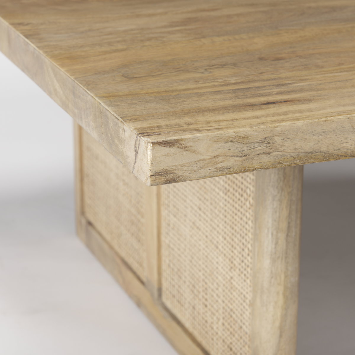 Grier 42' Square Light Brown Wood with Cane Coffee Table, by Mercana, 42" length x 42" width x 17" height View 7