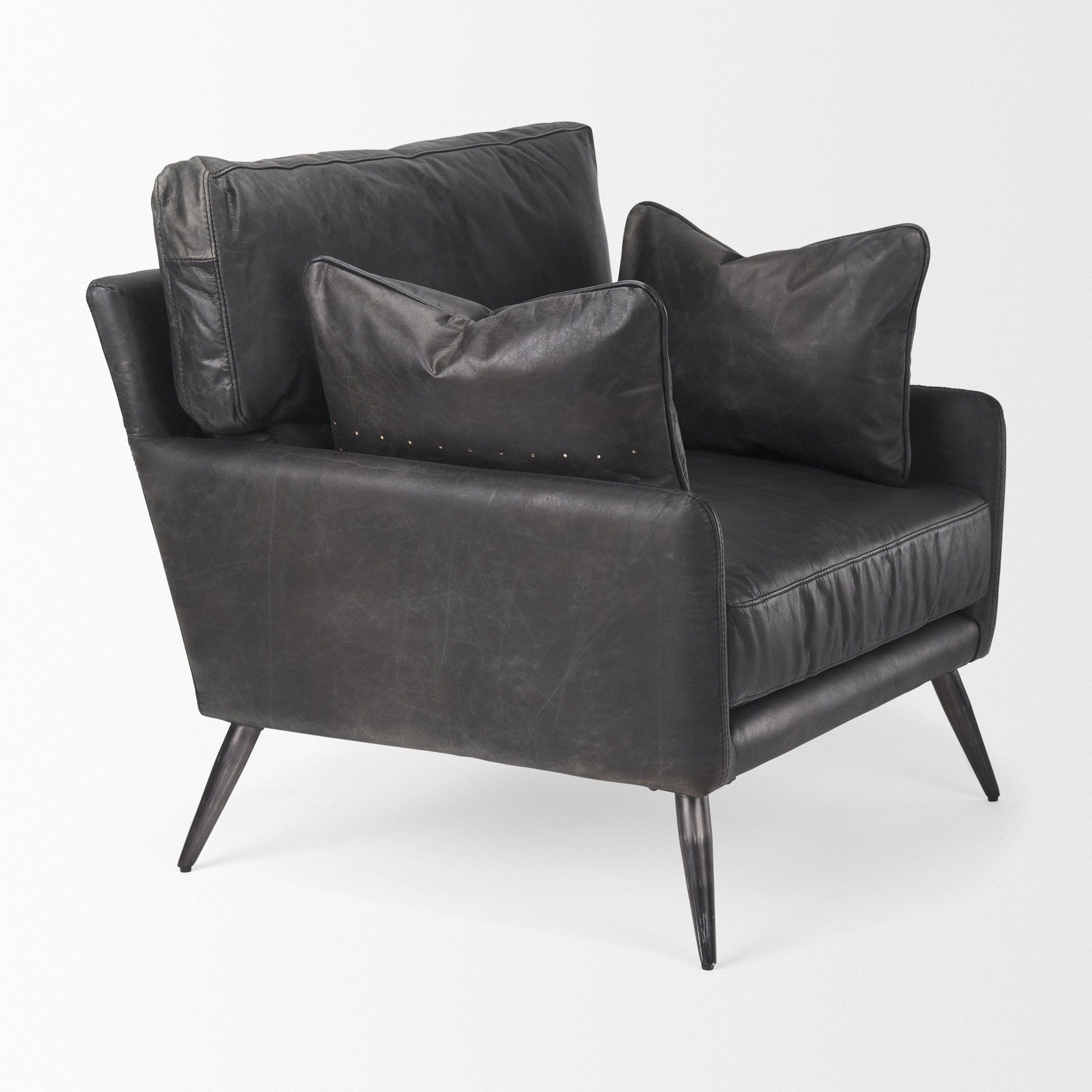 Cochrane  Black Leather Wrapped Chair, Accent Chair by Mercana, 34.5" length x 33" width x 32.5" height View 6
