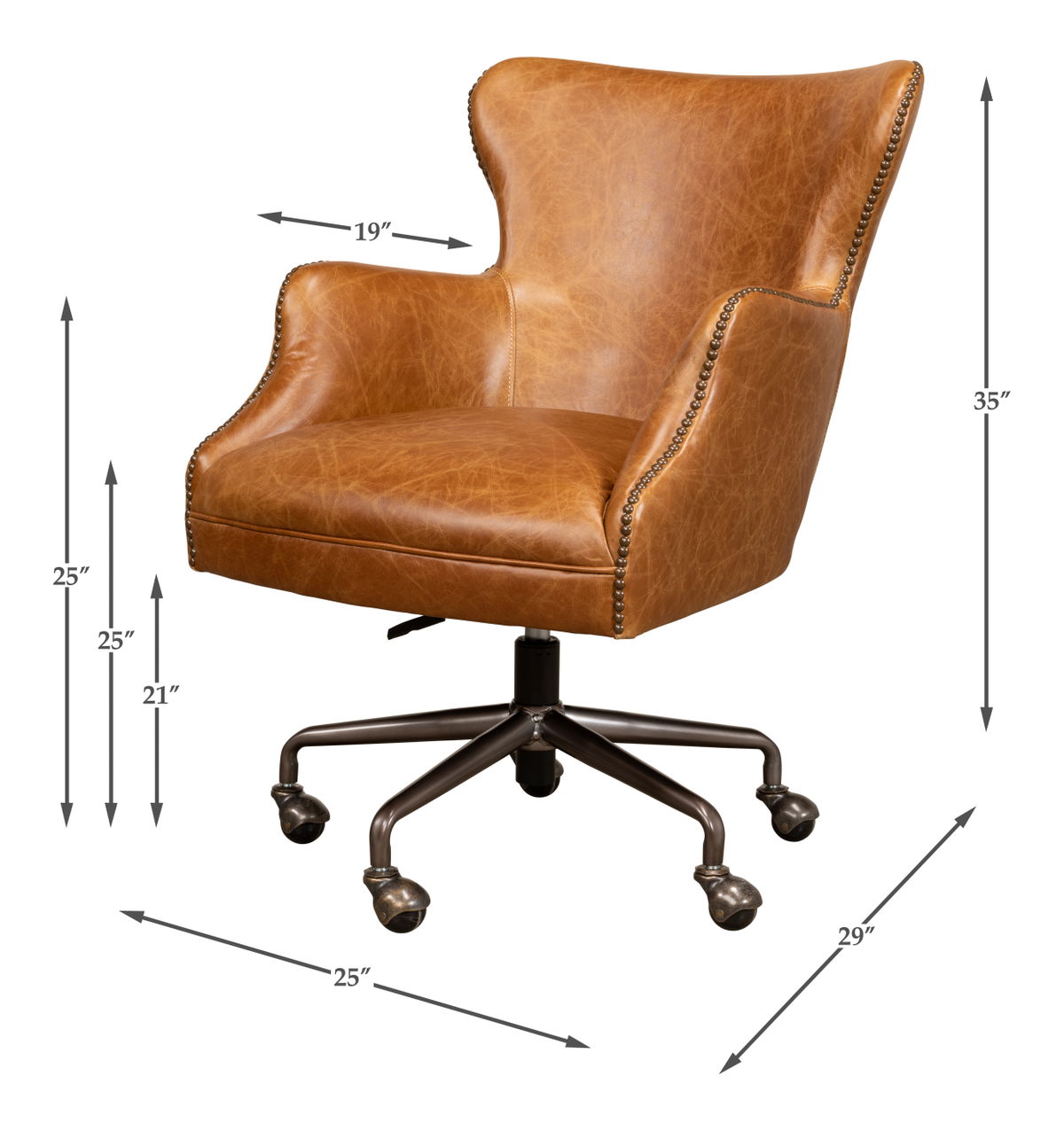 Andrew Jackson Desk Chair  Cuba Brown, by Sarreid, 2'5" length x 2'1" width x 2'11" height View 14