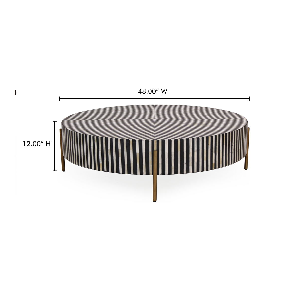 Chameau Large Coffee Table Black And White, by Moe's Home, 48" width x 12" height x 48" depth View 7