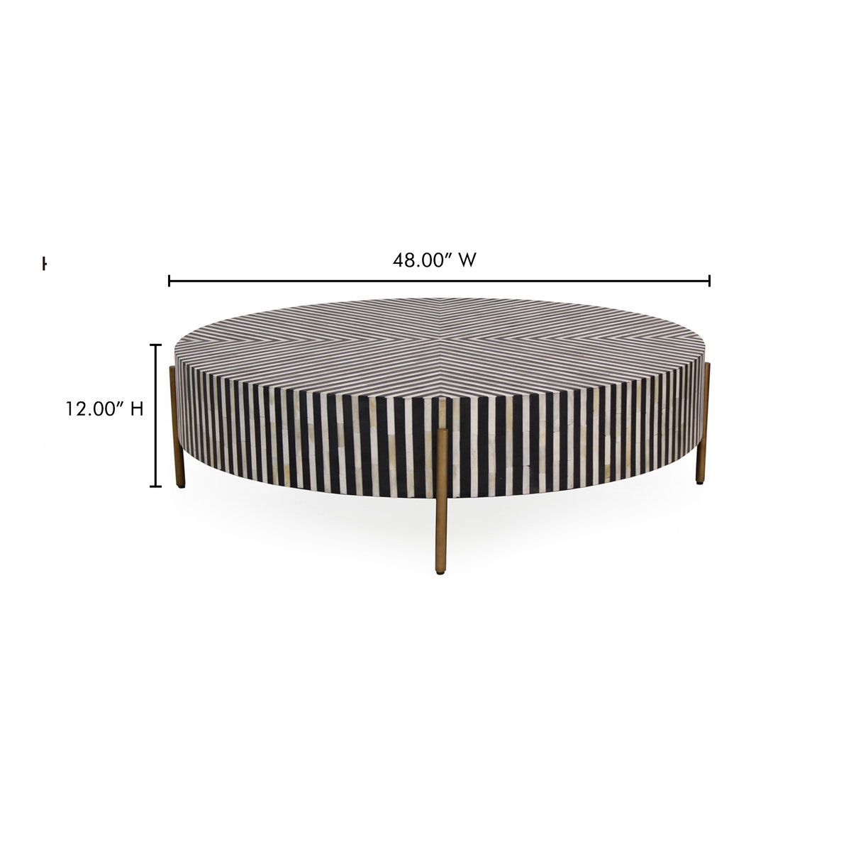 Chameau Large Coffee Table Black And White, by Moe's Home, 48" width x 12" height x 48" depth View 7