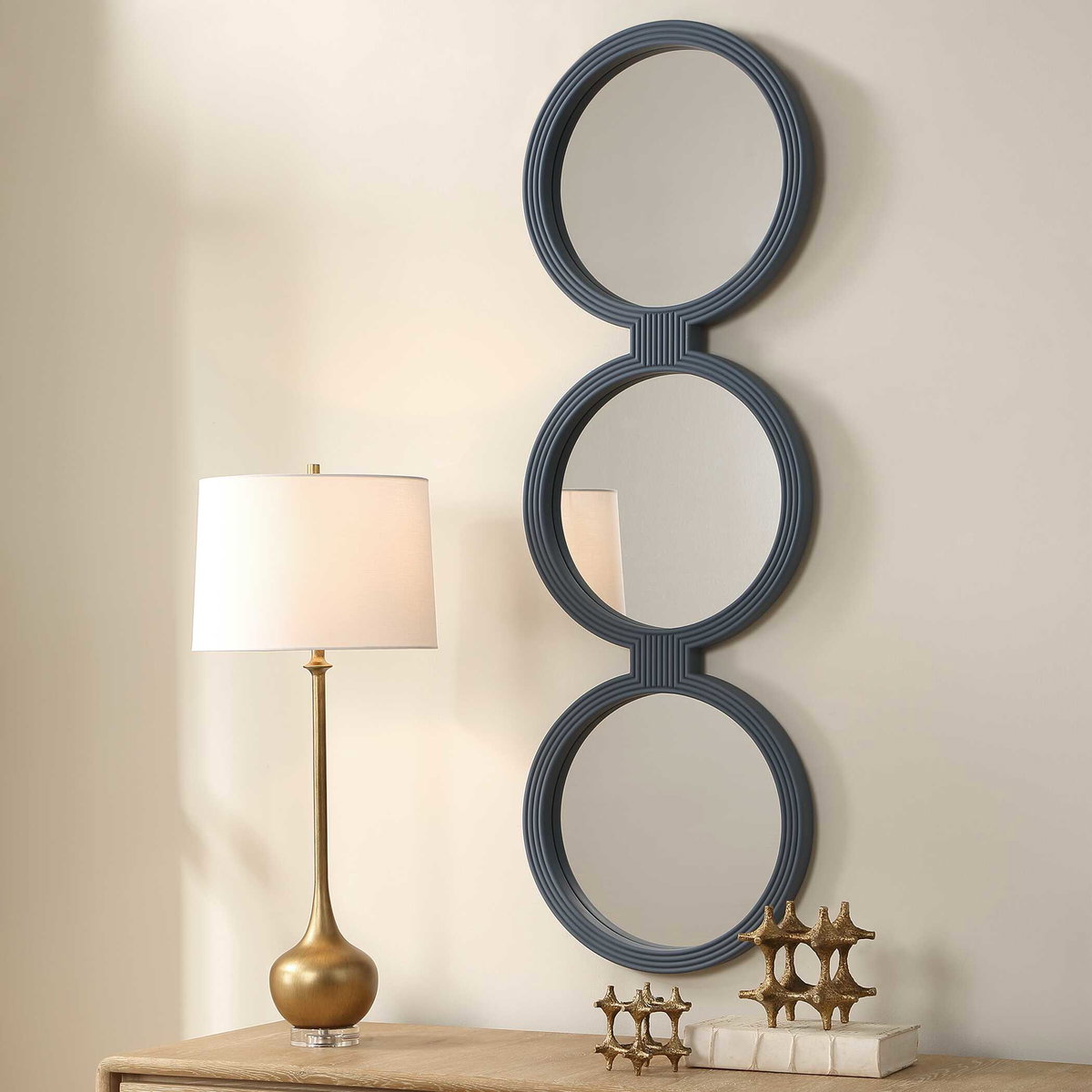 Going In Circles Blue Gray Mirror, by Uttermost, 1'6" width x 4'8" height x 1.5" depth View 3