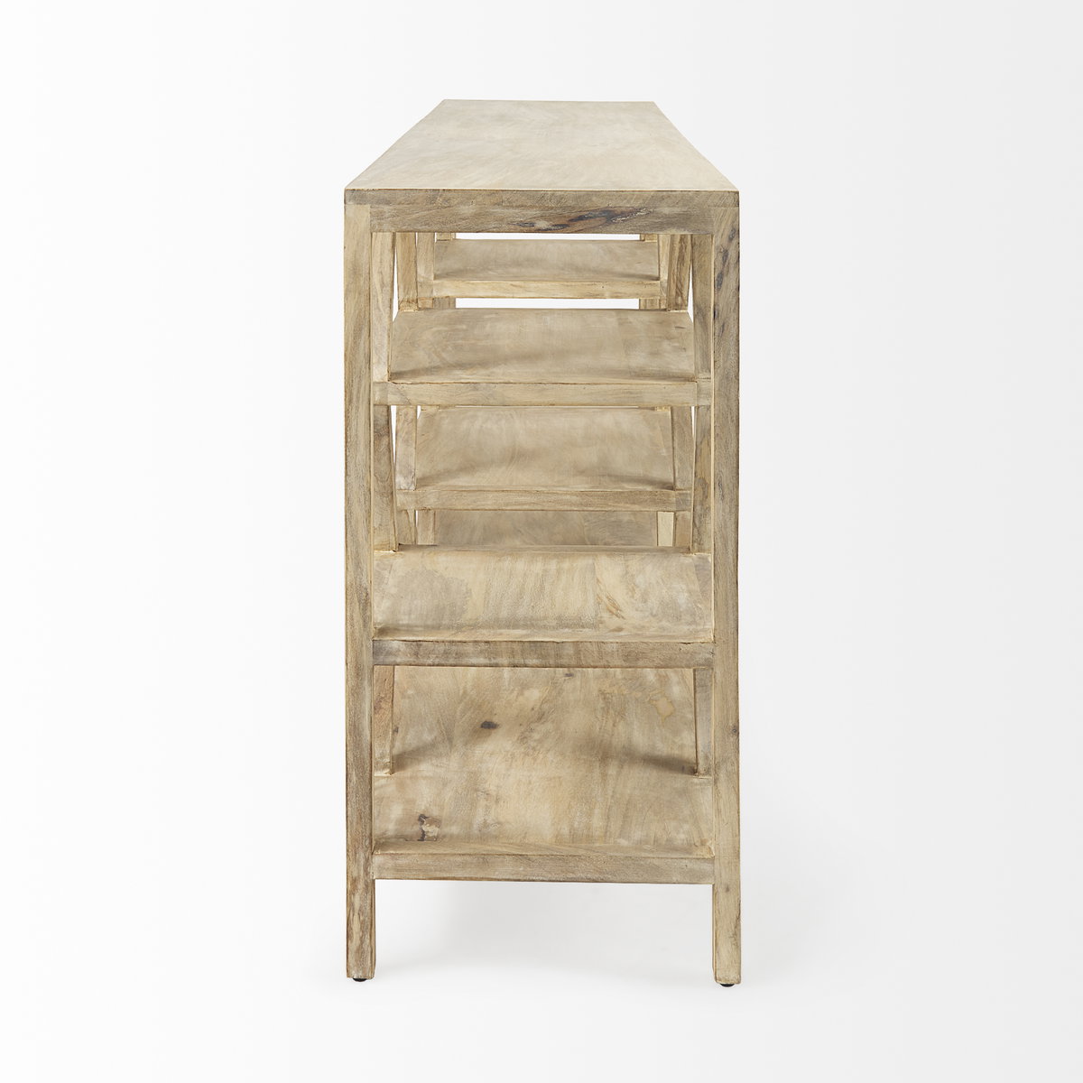 Dayton II 66L x 16W Natural Wooden Multi-Level Shelf Console Table, by Mercana, 66" length x 16" width x 32" height View 5
