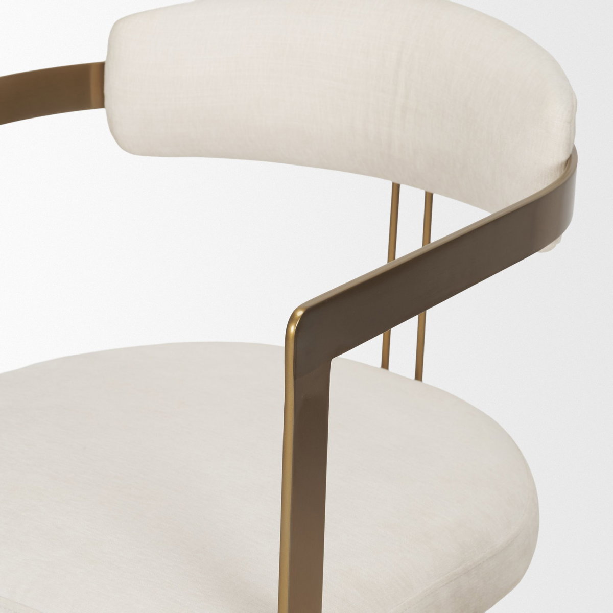 Hollyfield Curved Back Dining Arm Chair | Cream Fabric with Gold Iron, Dining Chair by Mercana, 20.5" length x 21.3" width x 29.5" height View 9