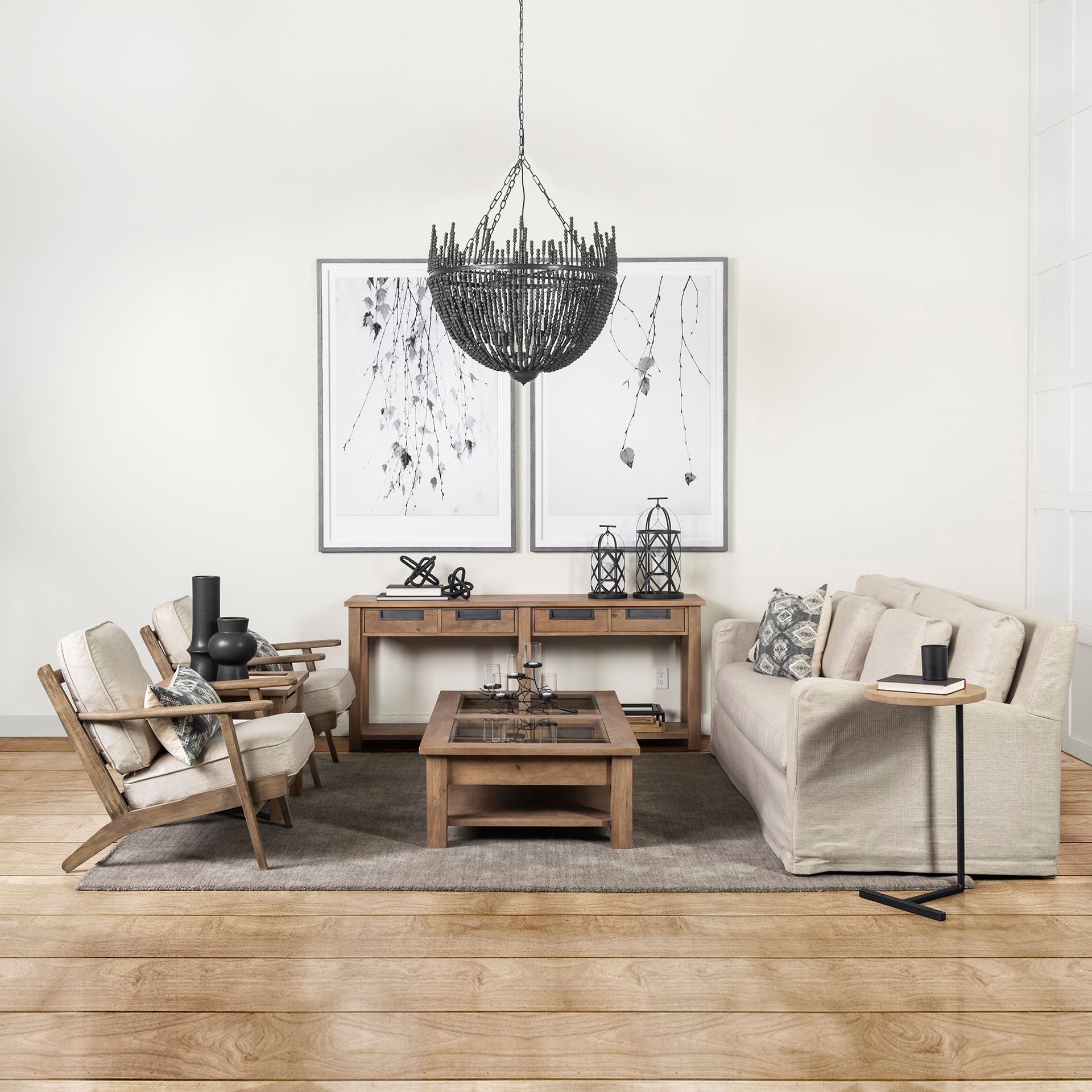 Olympus VI Beige Fabric Wrapped Wooden Frame Accent Chair, by Mercana, 28" length x 31" width x 32" height View 2