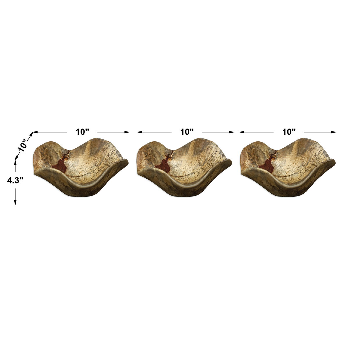 Tamarine Wood Wall Art Set/3, Sculptural Wall Art by Uttermost, 10" width x 10" height x 4.3" depth View 3