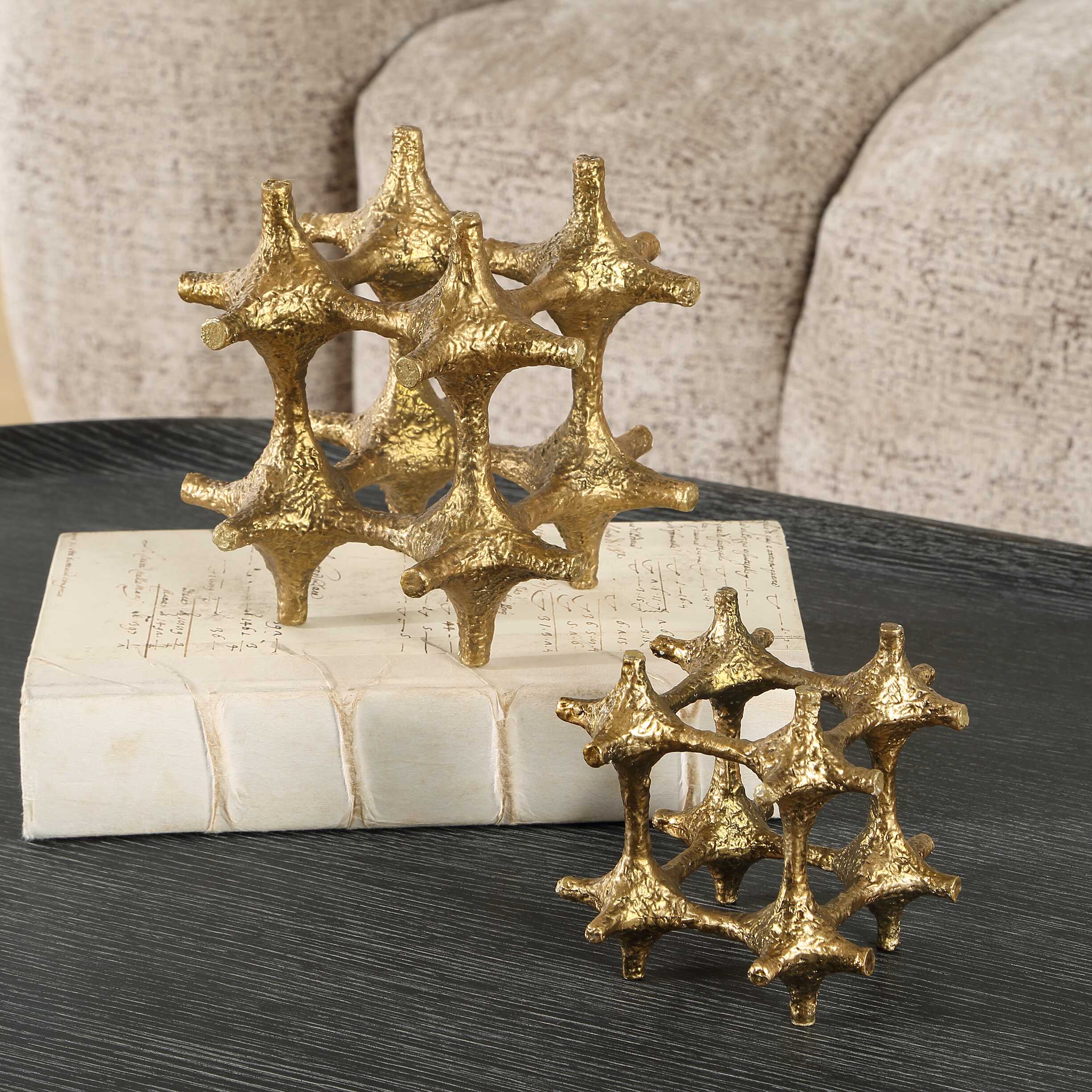 Gilded Connection Modern Sculptures Set/2, Decorative by Uttermost, 6.5" width x 6.5" height x 6.5" depth View 3