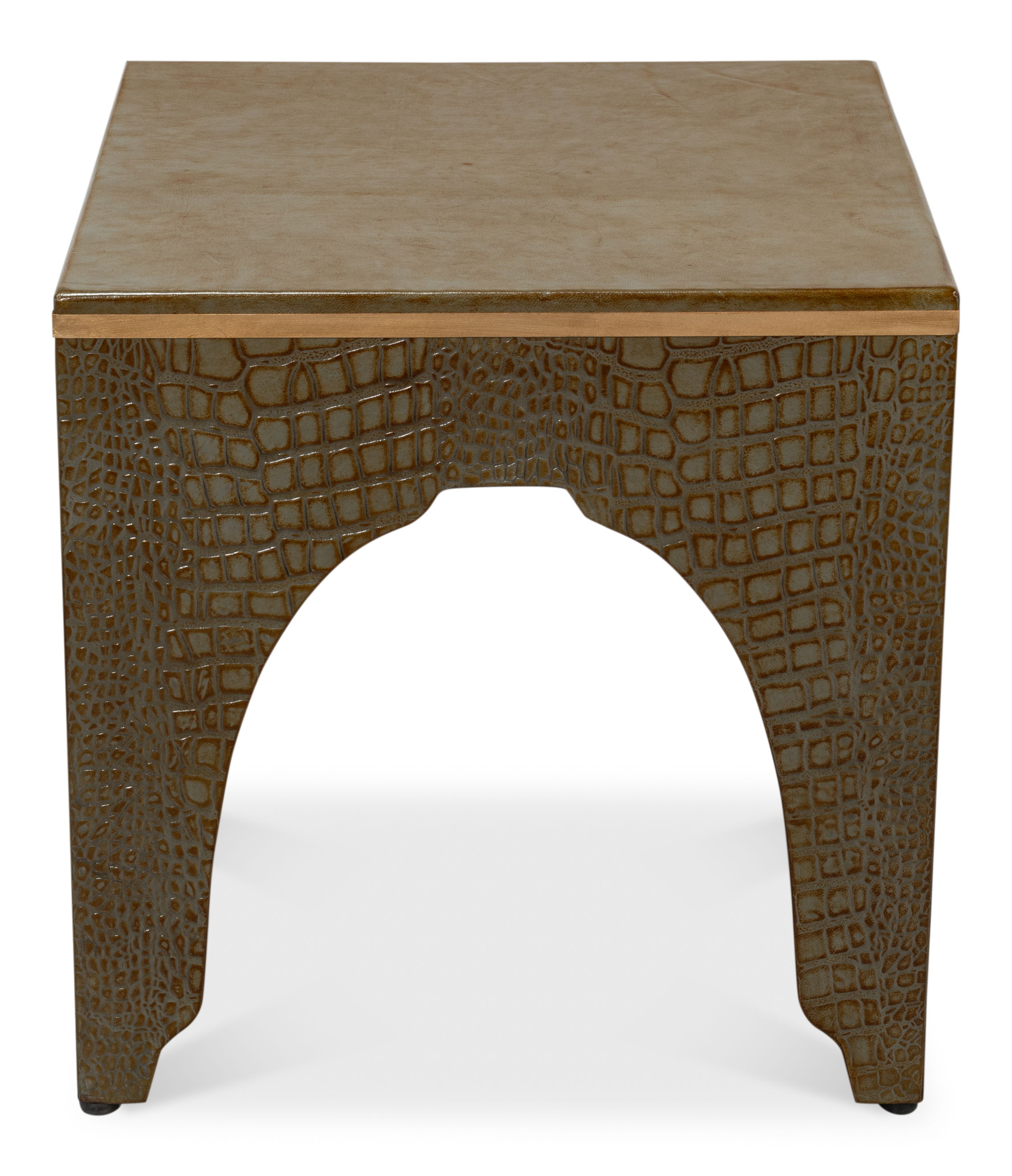 Croco Embossed Leather Stool  Ant. Green large image 