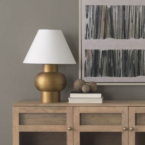 Salaah Antique Gold Brushed Metal with Cream Shade Table Lamp