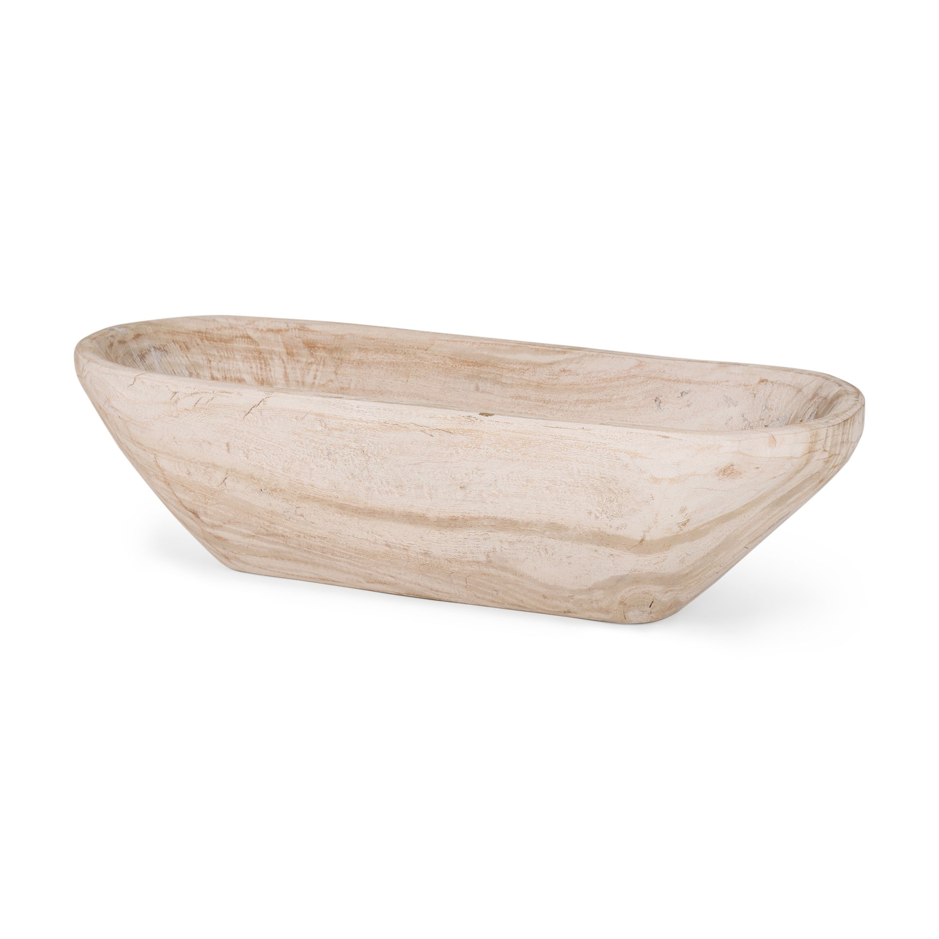 Athena Extra Large Oblong Light-Wash Reclaimed Wood Bowl, Decorative Bowl by Mercana, 26" length x 10" width x 7" height View 1