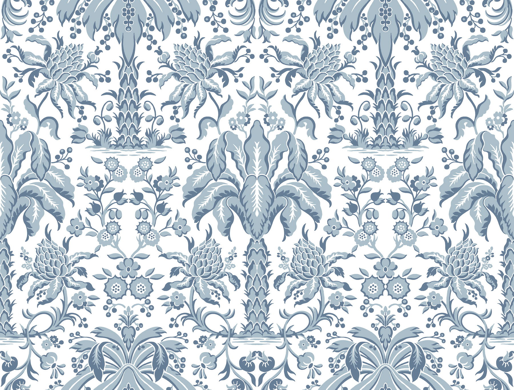 Palmetto Palm Damask Blue Wallpaper large image 