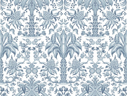 Palmetto Palm Damask Blue Wallpaper