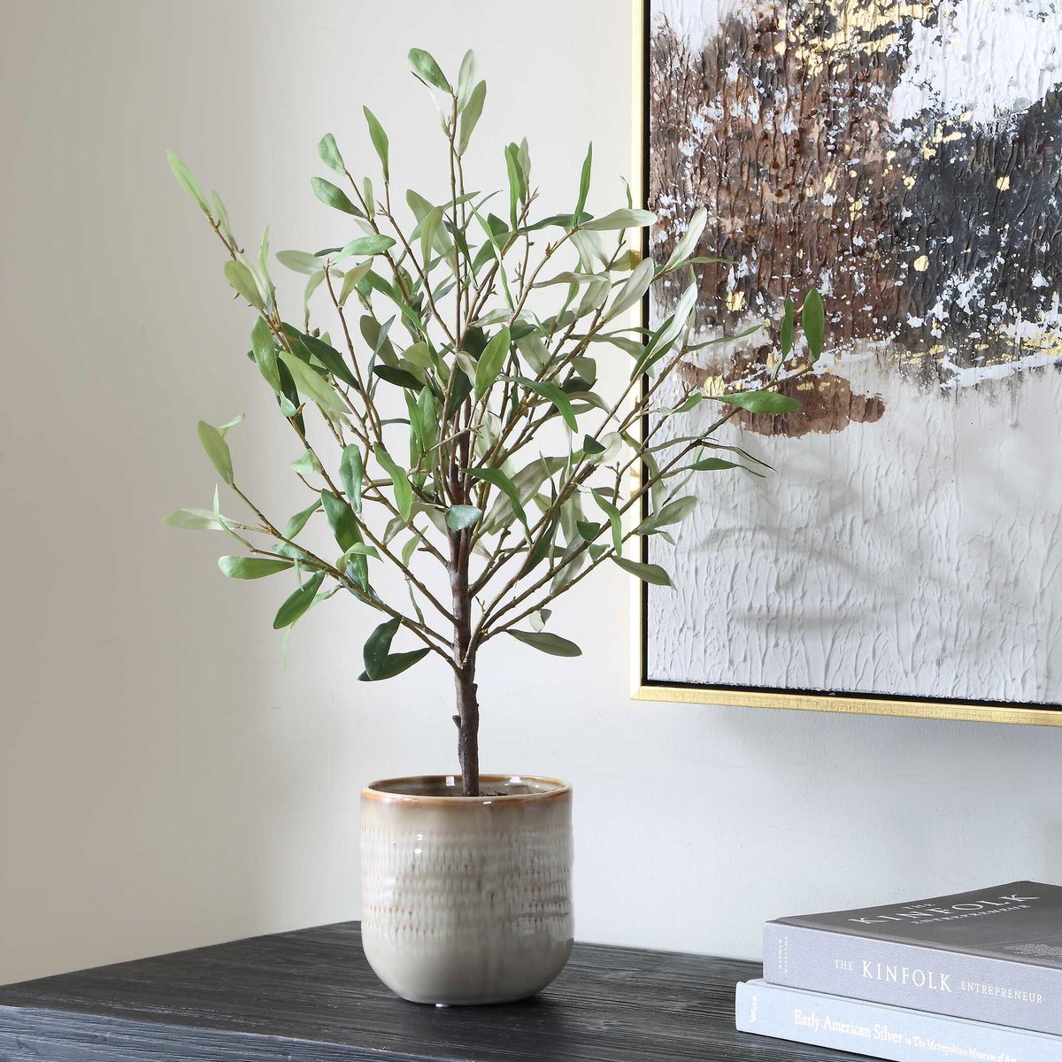Solea Olive Accent & Textured Vase, Artificial Plants & Flower by Uttermost, 17.75" width x 22.75" height x 13.5" depth View 3