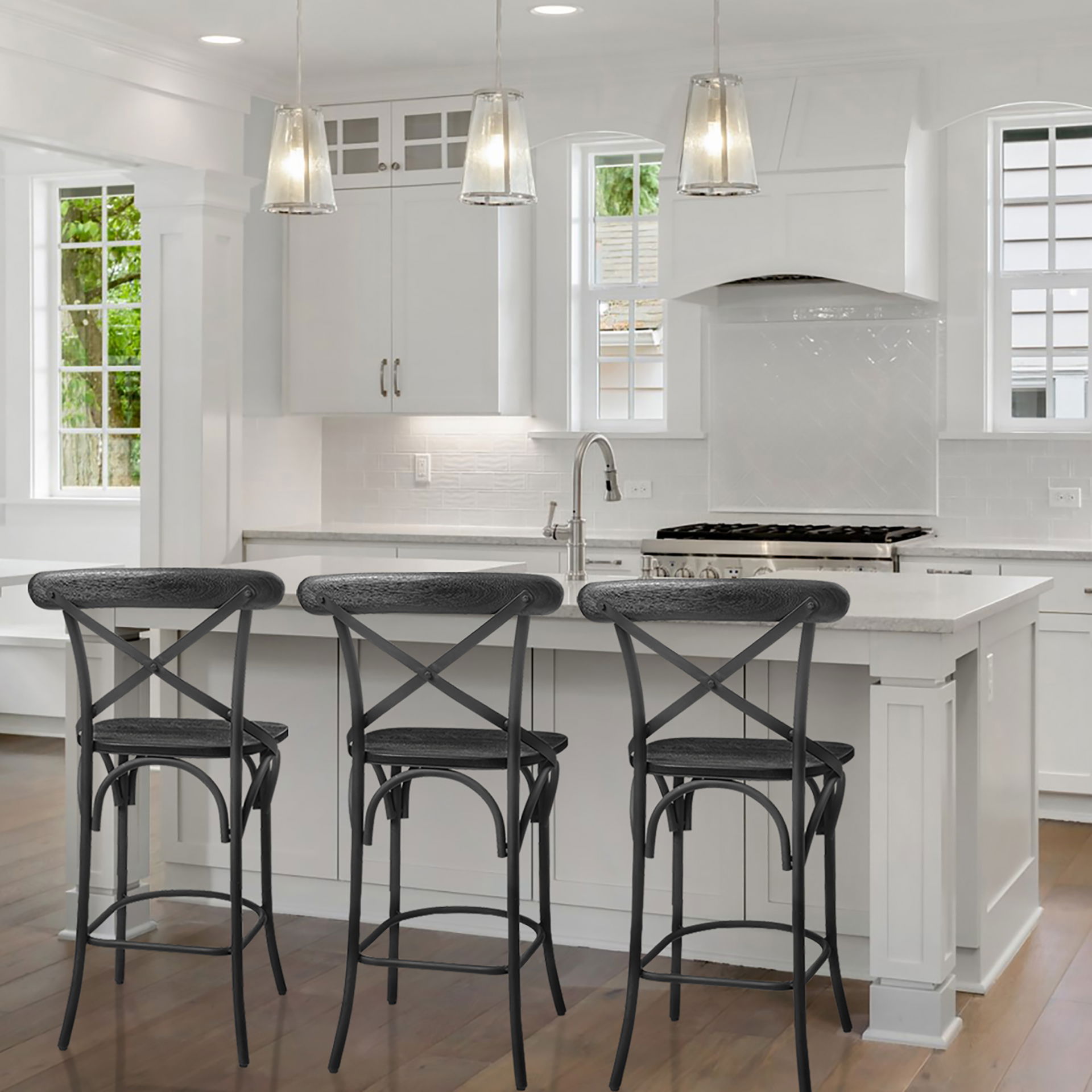 Etienne 26.25' Seat Height Black Wood Seat Black Metal Base Stool, Counter & Bar Stool by Mercana, 20.3" length x 22" width x 41.5" height View 2