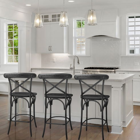 Etienne 26.25" Seat Height Black Wood Seat Black Metal Base Stool