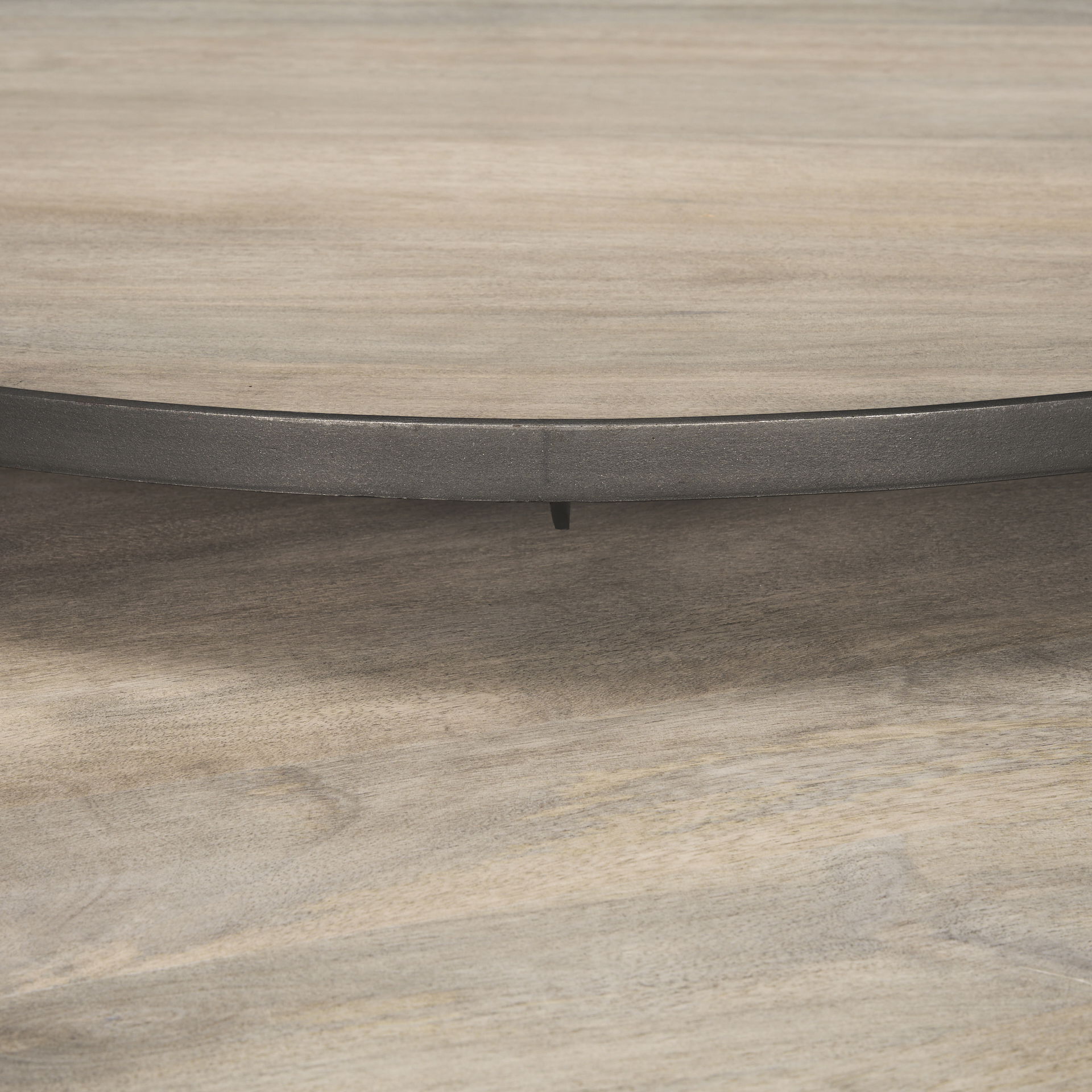 Clapp Round Light Brown with White Wash Wood and Silver Metal Nesting Coffee Tables (Set of 2), by Mercana, 44" length x 44" width x 20" height View 9