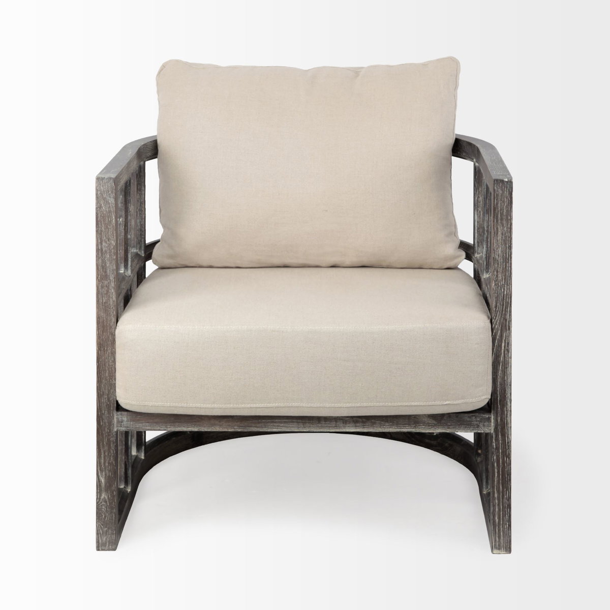 Skylar I Cream Fabric Covered Cushioned Demi-Lune Wooden Frame Accent Chair, by Mercana, 29" length x 29.75" width x 33.75" height View 4