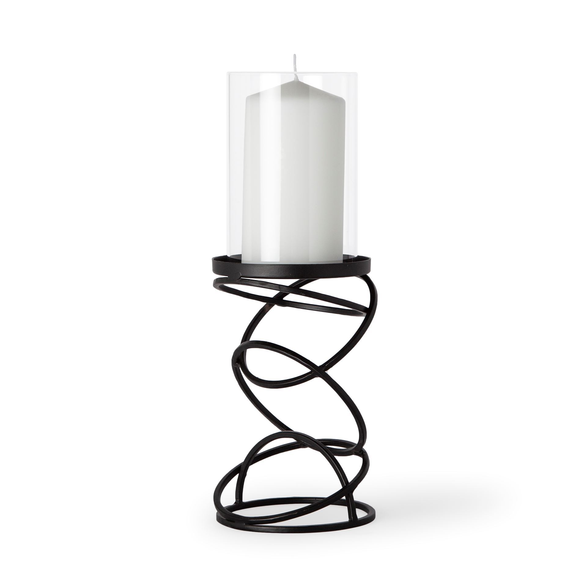 Omega I Small Black Metal Stacked Ring Table Candle Holder, Candles & Candle Holder by Mercana, 4.75" length x 4.75" width x 13.5" height View 1