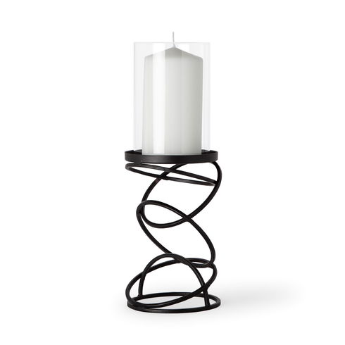 Omega I Small Black Metal Stacked Ring Table Candle Holder