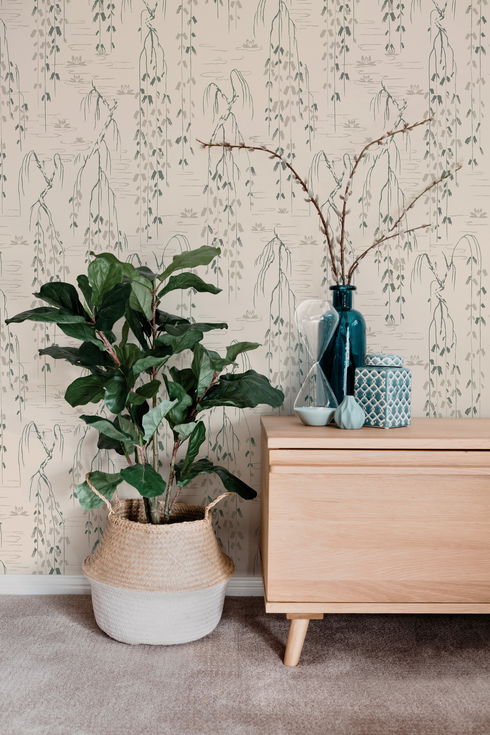 Willow Branches Green Wallpaper