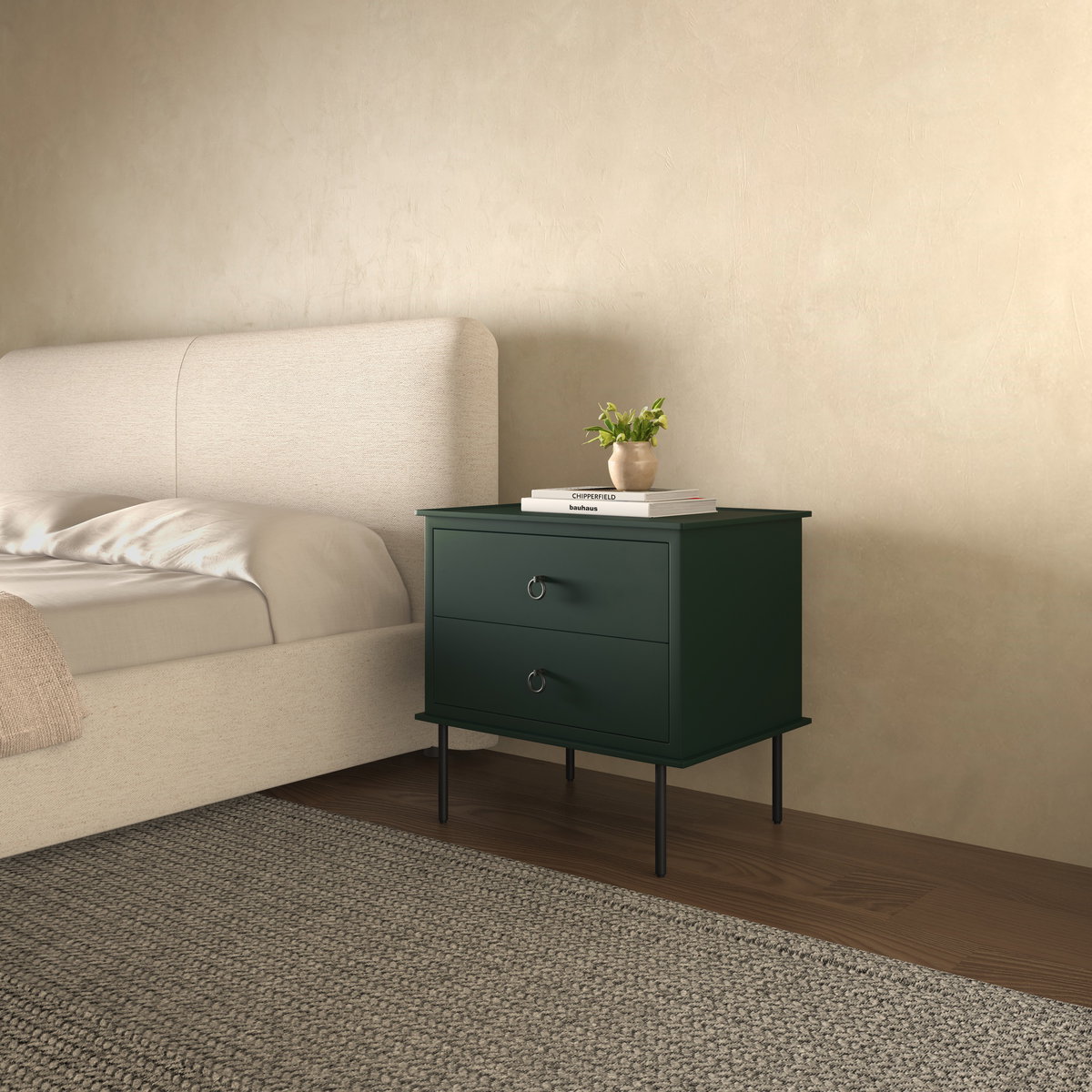 Reagan Nightstand Deep Green, by Moe's Home, 25" width x 24.25" height x 18.5" depth View 12