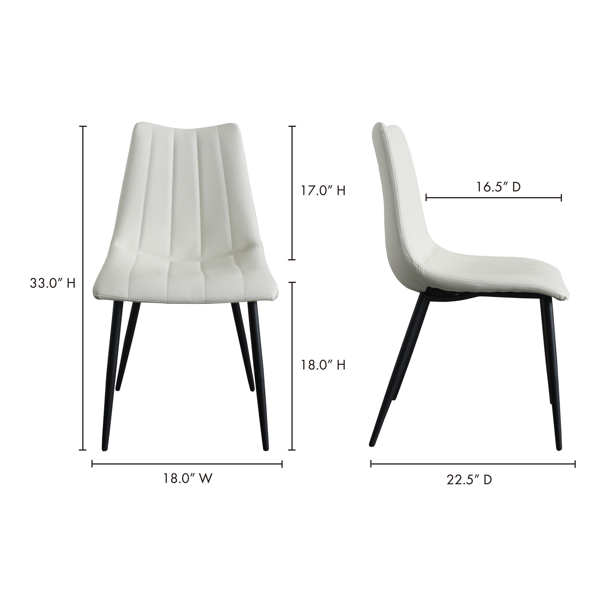 Alibi Dining Chair Ivory - Set Of Two, by Moe's Home, 18" width x 33" height x 20" depth View 10