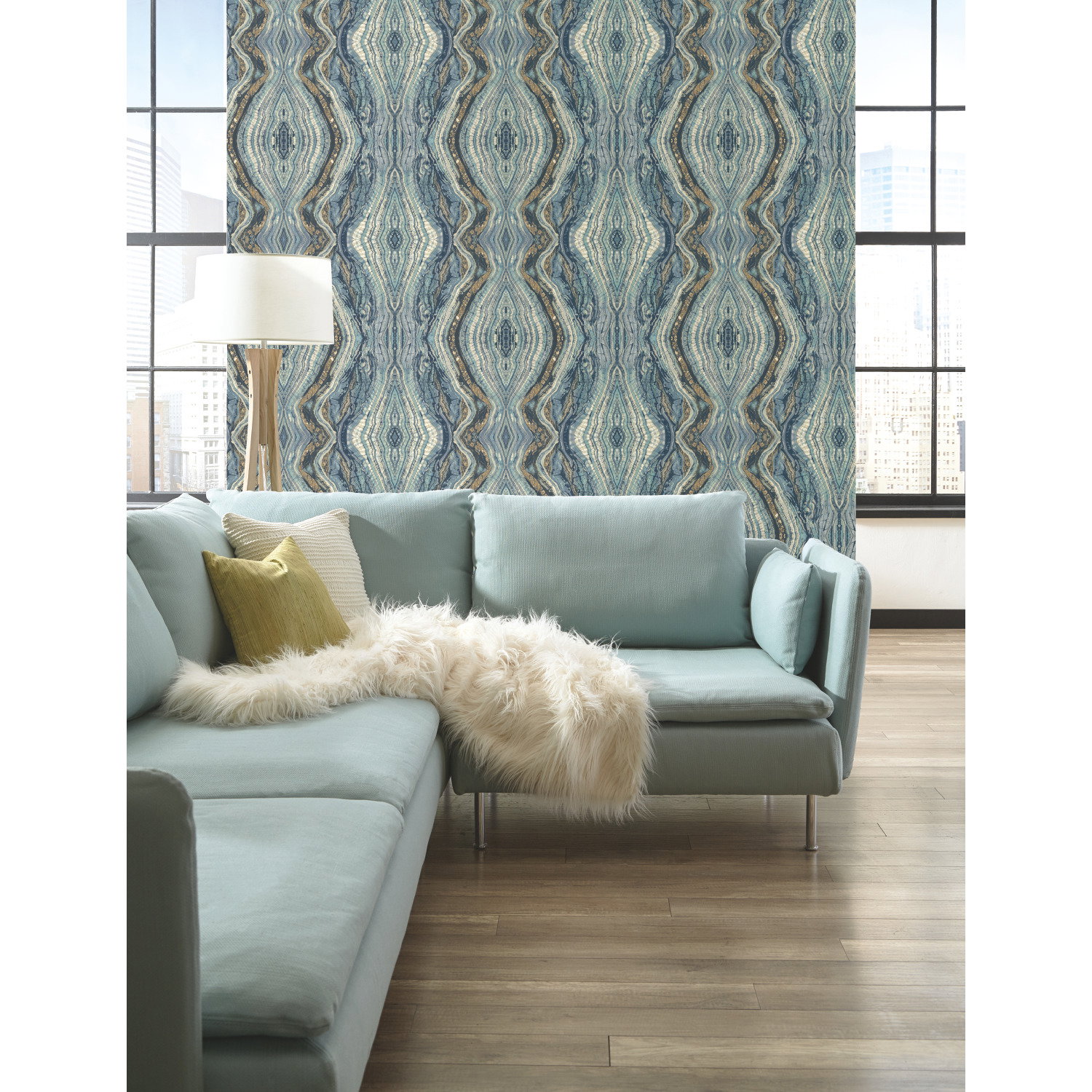 Kaleidoscope Blue Wallpaper, by York Wall, 27' length x 2'3" width x 0.02" depth View 8