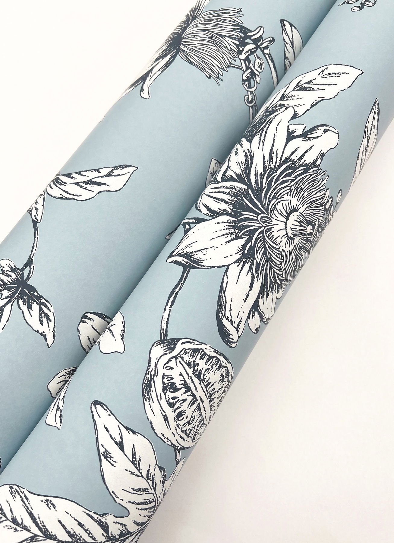 Passion Flower Toile Sky Blue Wallpaper large image 