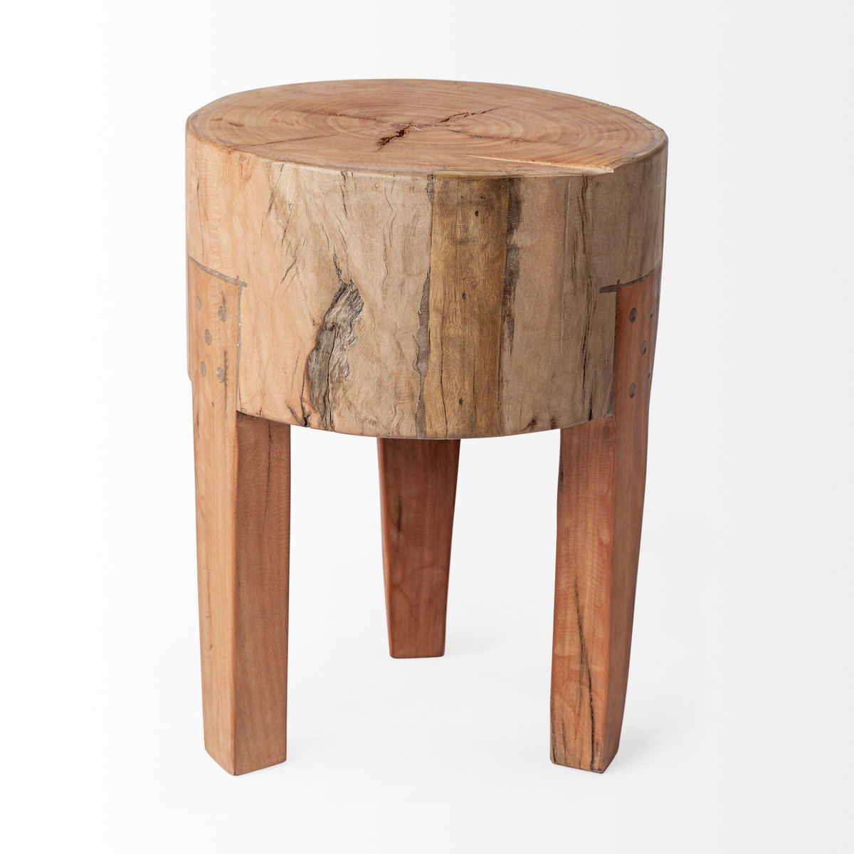 Asco 18'H Rustic Solid Reclaimed Wood Stool, Ottoman by Mercana, 13" length x 13" width x 18" height View 3
