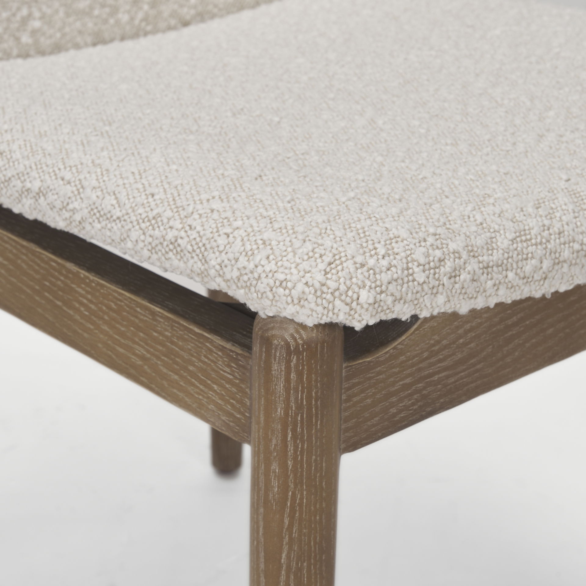 Cavett Cream Boucle Upholstered Seat with Light Brown Wood Frame Dining Chair, by Mercana, 18" length x 24.21" width x 33.46" height View 14