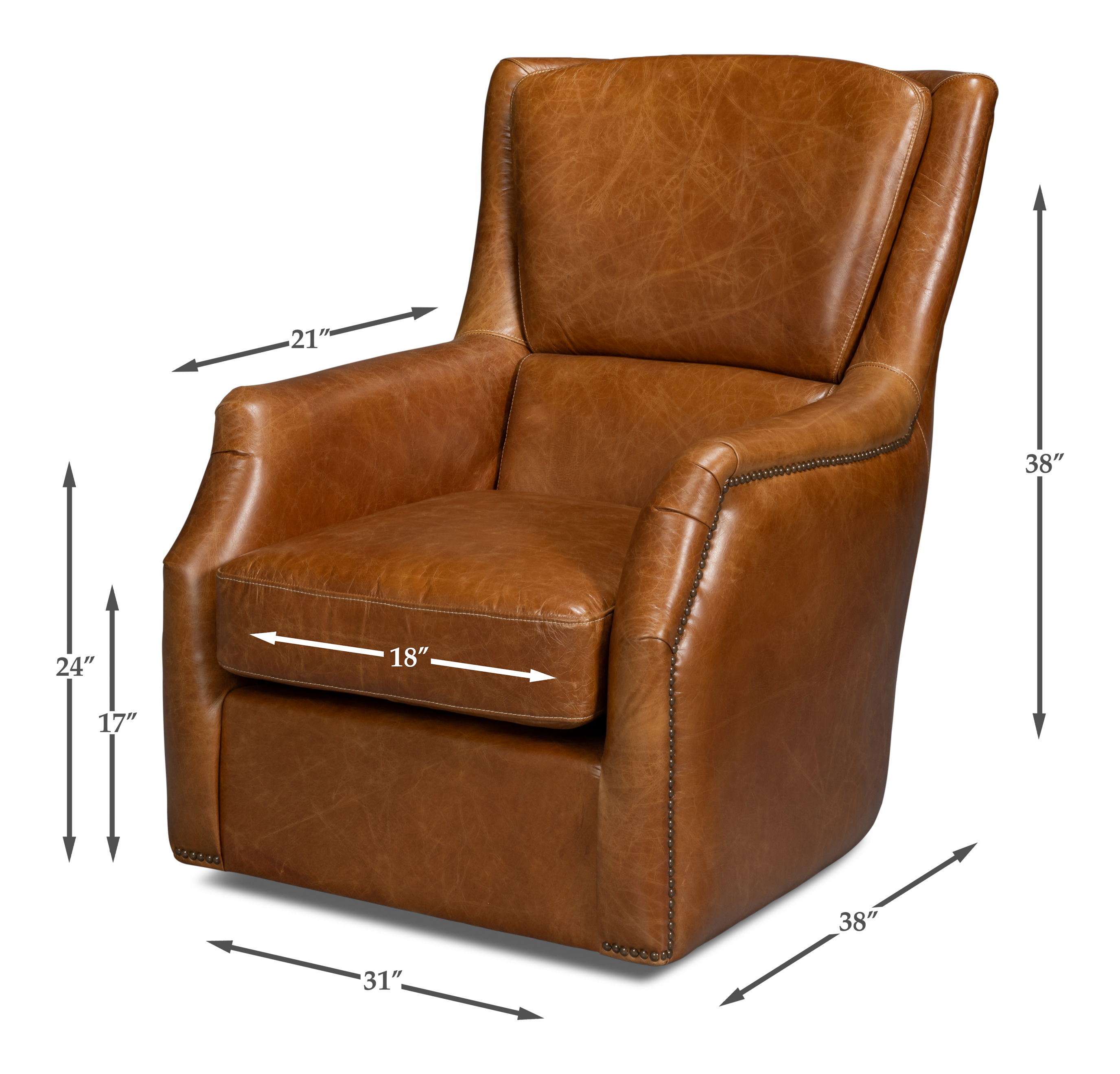 Baker Leather Swivel Chair, Cuba Brown large image 
