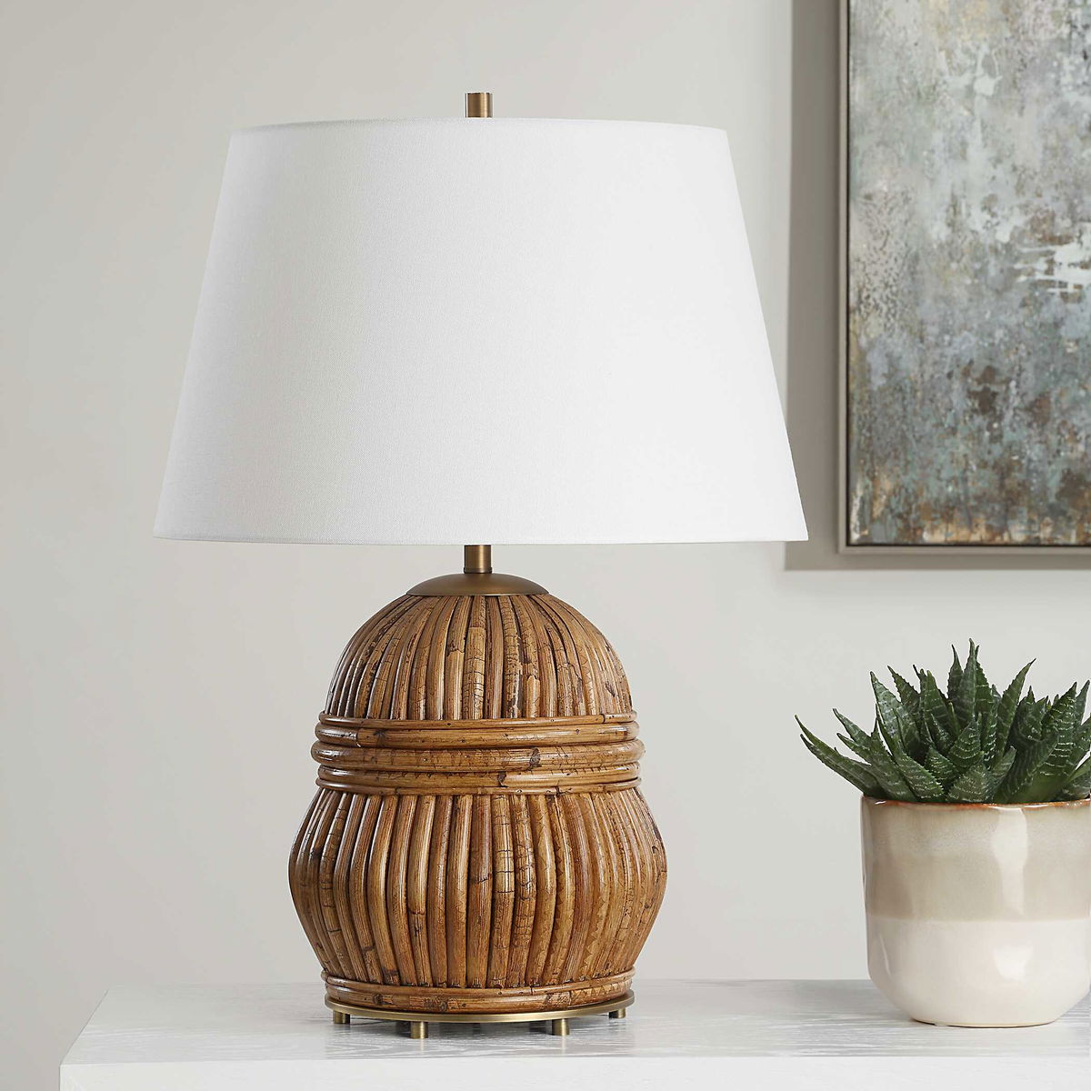 Reed Honey Rattan Table Lamp, by Uttermost, 18" width x 25" height x 18" depth View 4