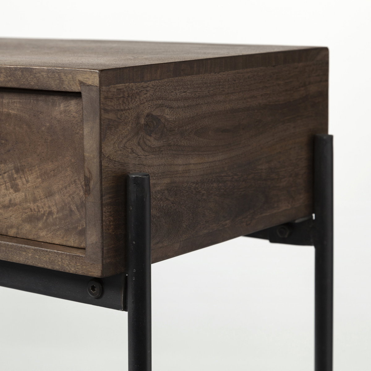 Glenn III 56L x 14W Dark Brown Wood with Black Iron Frame, 4 Drawer Console Table, by Mercana, 55.5" length x 14.5" width x 30" height View 11