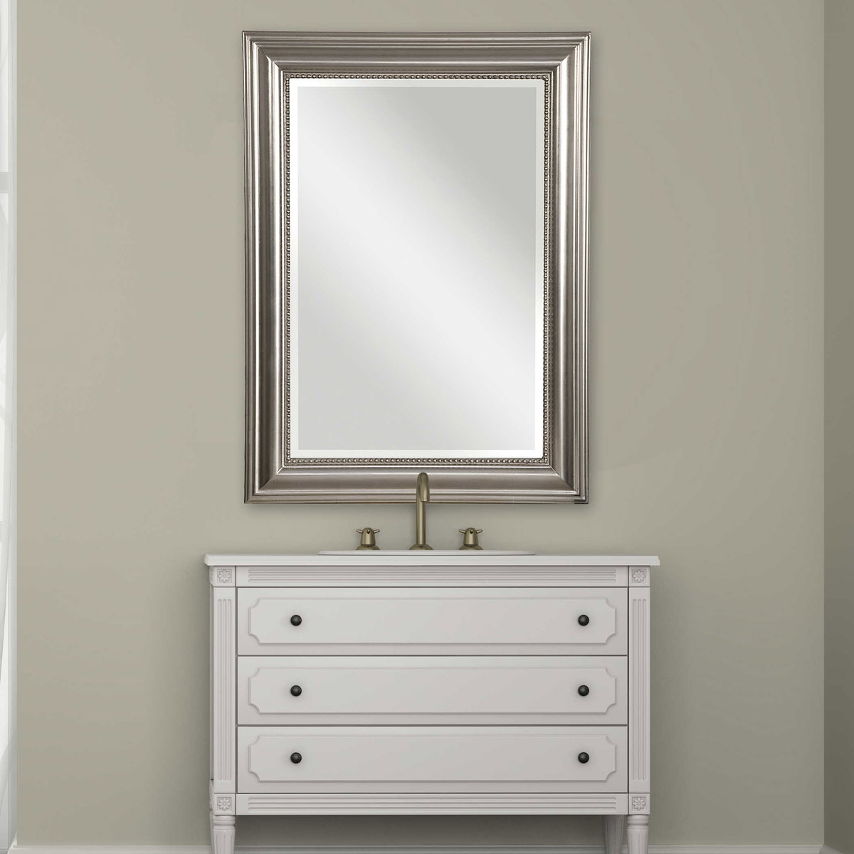 Stuart Silver Beaded Mirror, by Uttermost, 2'2.75" width x 3'0.75" height x 1.5" depth View 4
