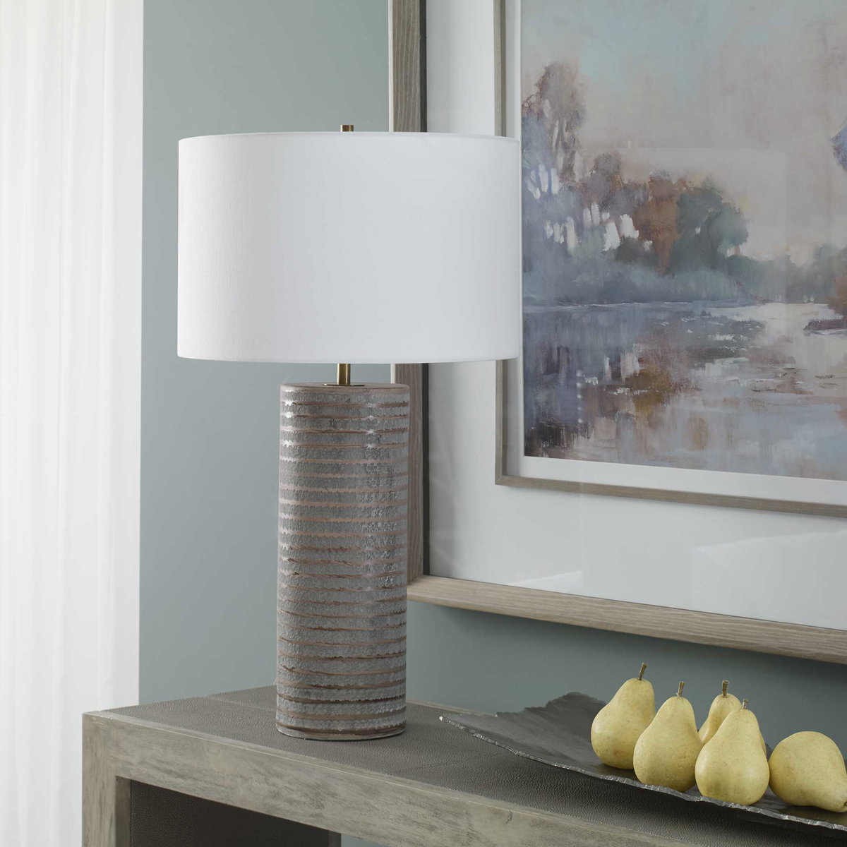 Monolith Gray Table Lamp, by Uttermost, 1'4" width x 2'4.5" height x 1'4" depth View 4