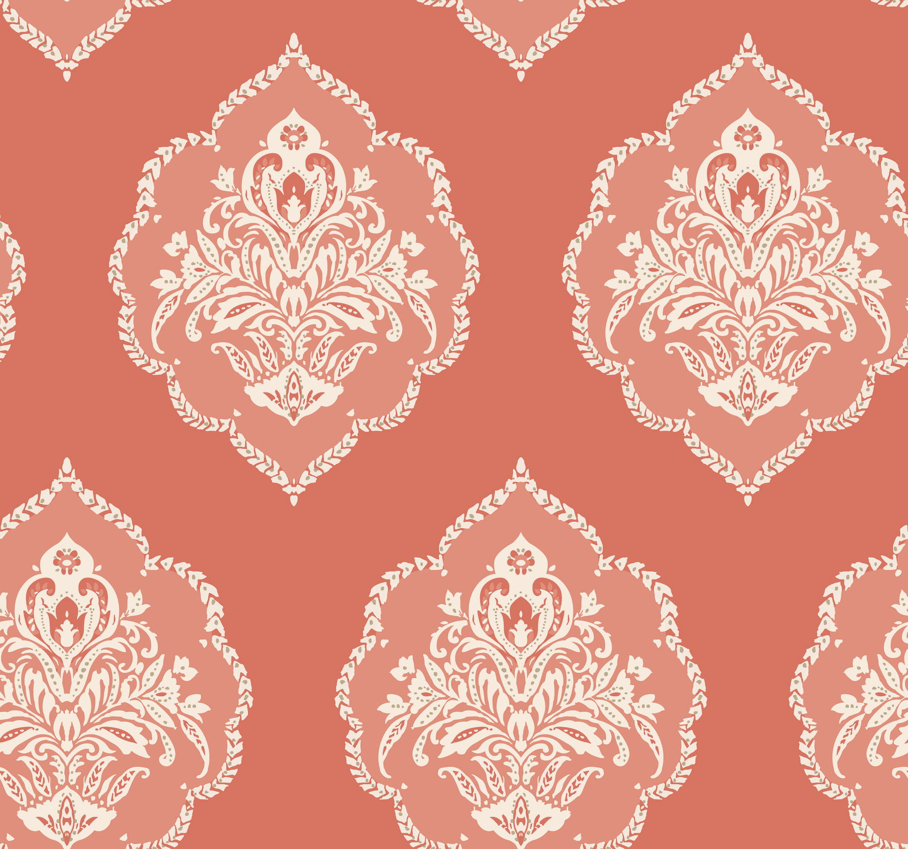 Signet Medallion Damask Coral Wallpaper large image 