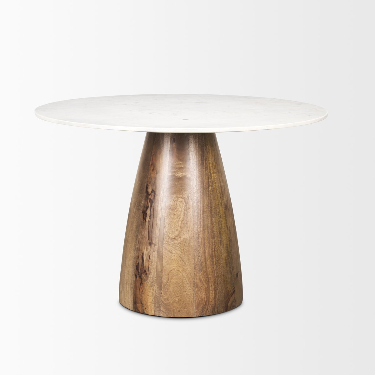 Allyson 42' Round Pedestal Dining Table | Banswara White Marble & Brown Wood | Seats 4, by Mercana, 42" length x 42" width x 30" height View 6